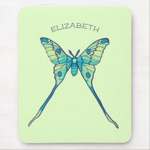 Luna moth butterfly insect green name mouse pad