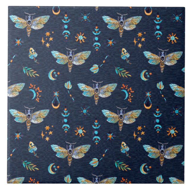 Luna moth butterfly pattern ceramic tile (Front)