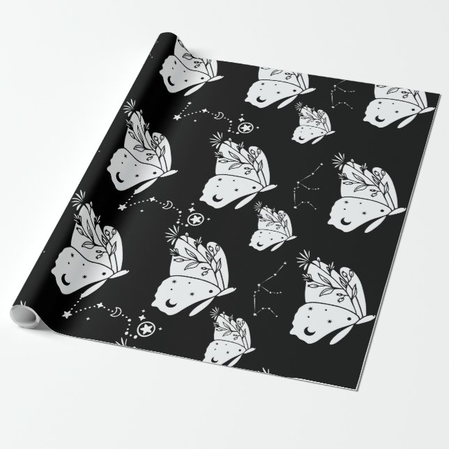 Luna moth butterfly pattern wrapping paper (Unrolled)