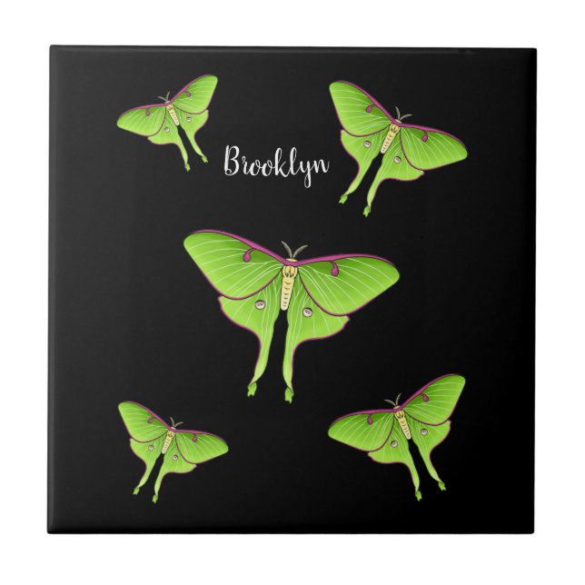 Luna Moth cartoon illustration Ceramic Tile (Front)