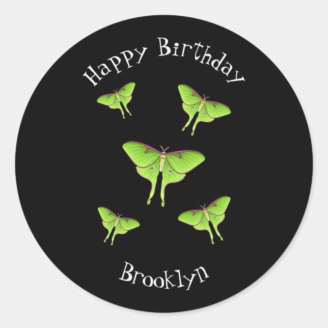 Luna Moth cartoon illustration   Classic Round Sticker (Front)