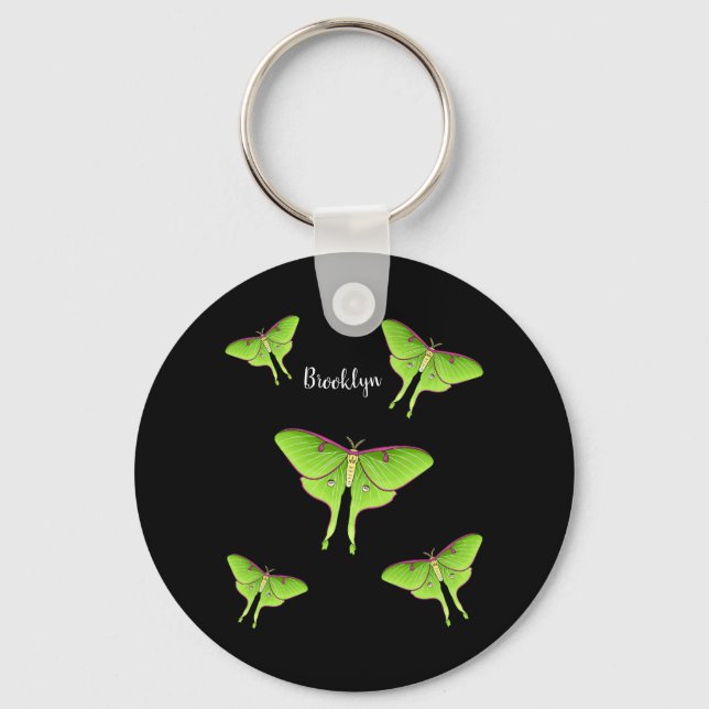 Luna Moth cartoon illustration Key Ring (Front)