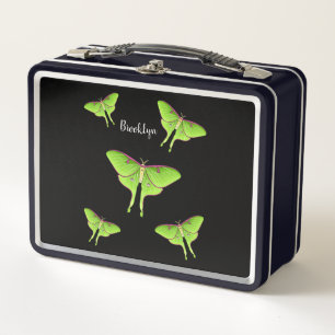 Luna Moth cartoon illustration Metal Lunch Box
