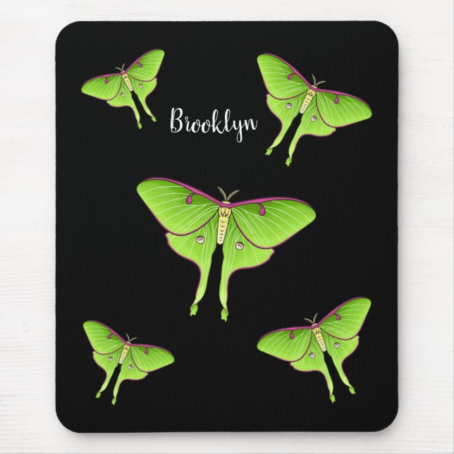 Luna Moth cartoon illustration  Mouse Pad (Front)