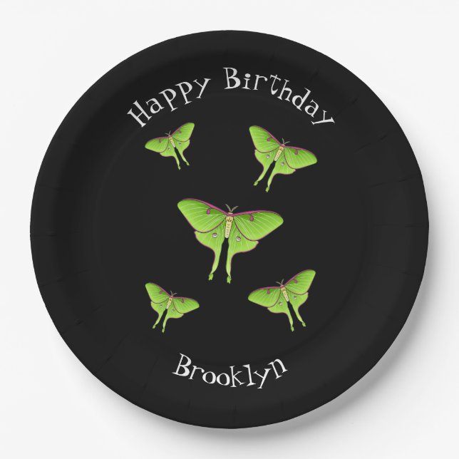 Luna Moth cartoon illustration  Paper Plate (Front)