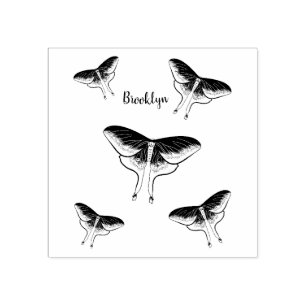 Luna Moth cartoon illustration Rubber Stamp