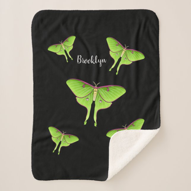 Luna Moth cartoon illustration Sherpa Blanket (Front)