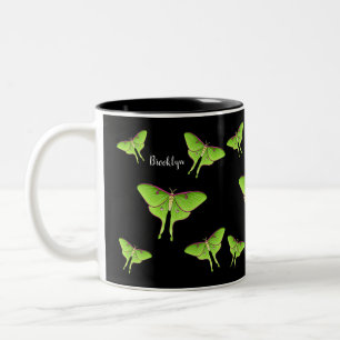 Luna Moth cartoon illustration Two-Tone Coffee Mug