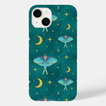 Luna Moth Celestial Moons & Stars Teal