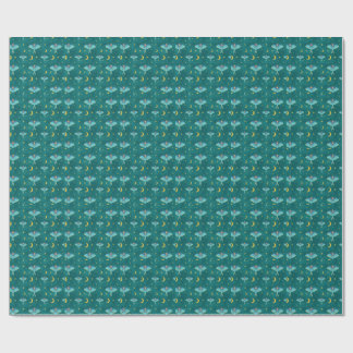 Luna Moth Celestial Moons & Stars Teal Wrapping Paper