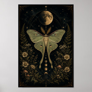 Luna Moth Celestial Poster Mystical Moon Phase