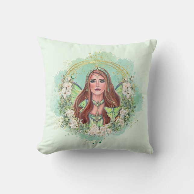 Luna moth fairy art by Renee Lavoie Cushion (Front)