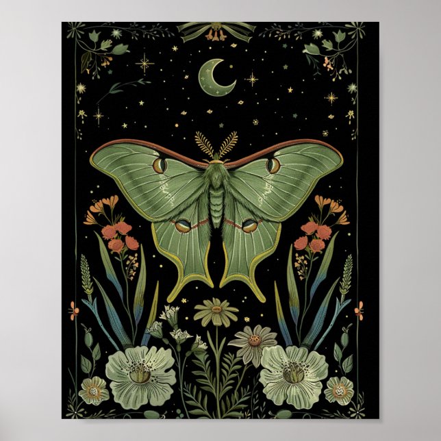 luna Moth Gothic Watercolor Art Poster (Front)