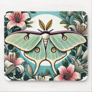 Luna Moth illustration lilies luna moths           Mouse Pad