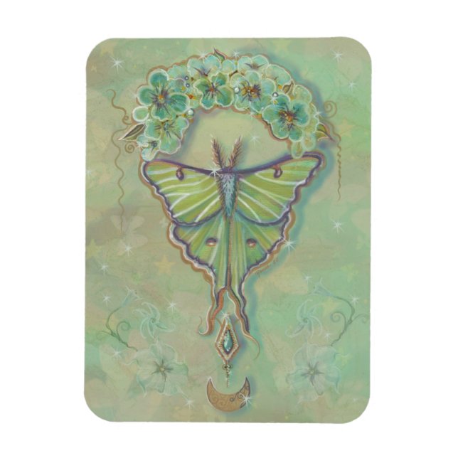 Luna moth moon design by Renee Lavoie   Magnet (Vertical)