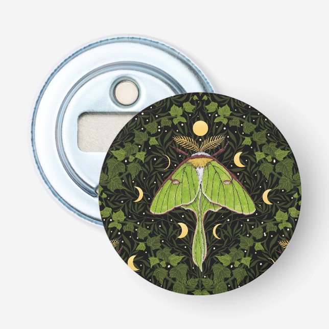 Luna moth, moon phases and ivy damask 2 bottle opener (Front)