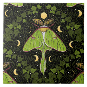 Luna moth, moon phases and ivy damask 2 ceramic tile