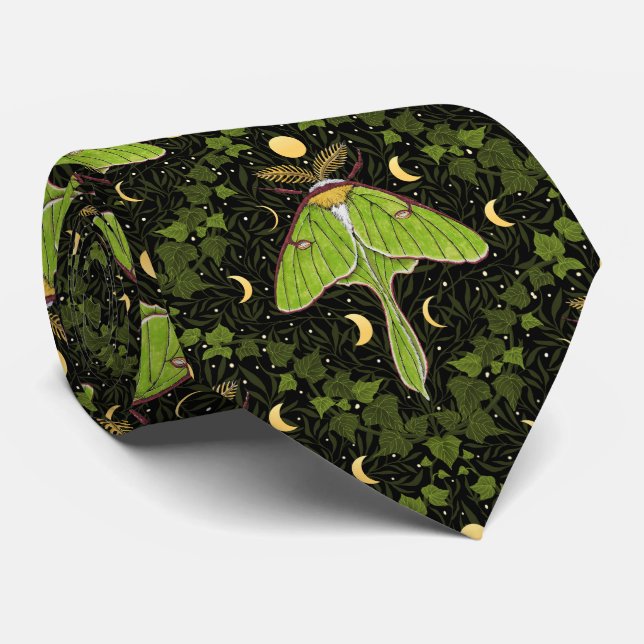 Luna moth, moon phases and ivy damask 2 tie (Rolled)