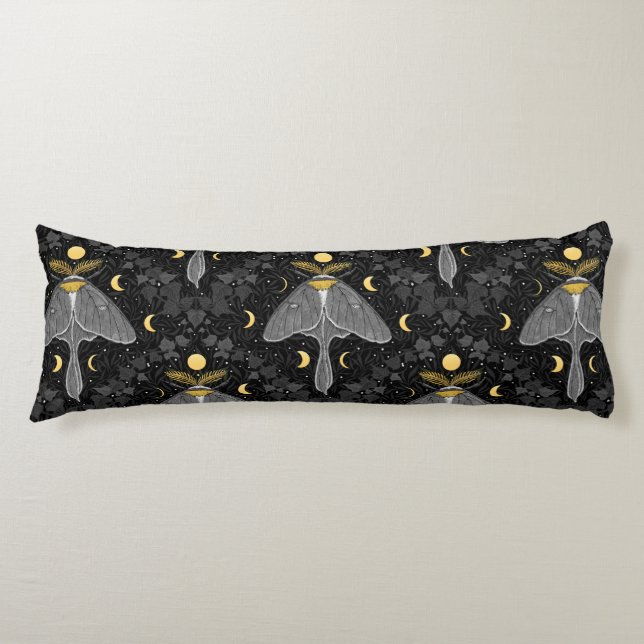 Luna moth, moon phases and ivy damask pattern body cushion (Front)