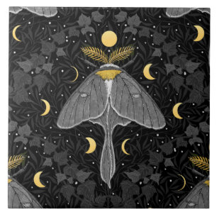 Luna moth, moon phases and ivy damask pattern ceramic tile