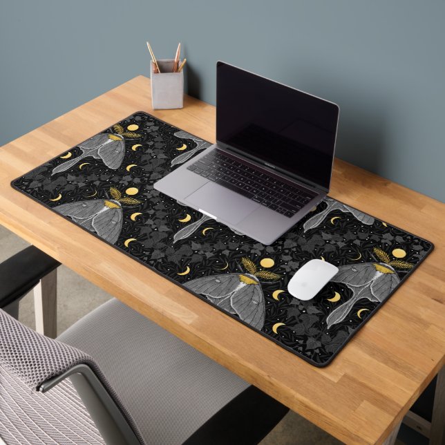 Luna moth, moon phases and ivy damask pattern desk mat (Office 2)