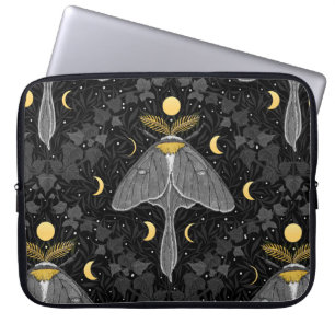 Luna moth, moon phases and ivy damask pattern laptop sleeve