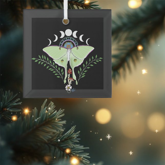 Luna Moth Moon Phases Black Glass Tree Decoration (Creator Uploaded)