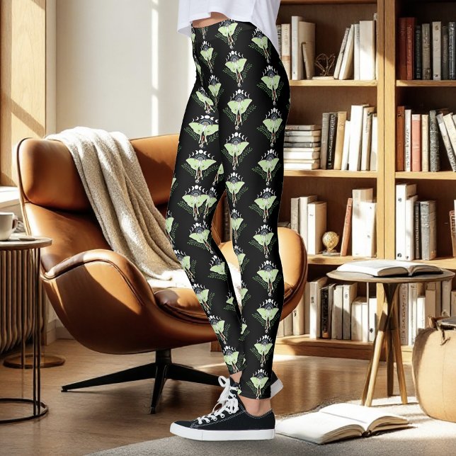 Luna Moth Moon Phases Black Leggings (Creator Uploaded)