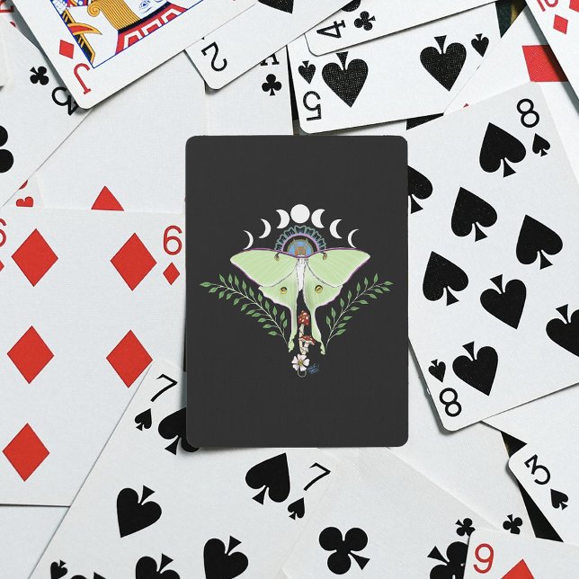 Luna Moth Moon Phases Black Playing Cards (Creator Uploaded)