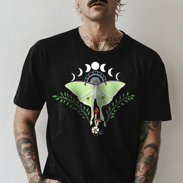 Luna Moth Moon Phases Black T-Shirt (Creator Uploaded)