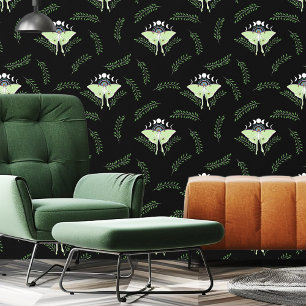 Luna Moth Moon Phases Black Wallpaper