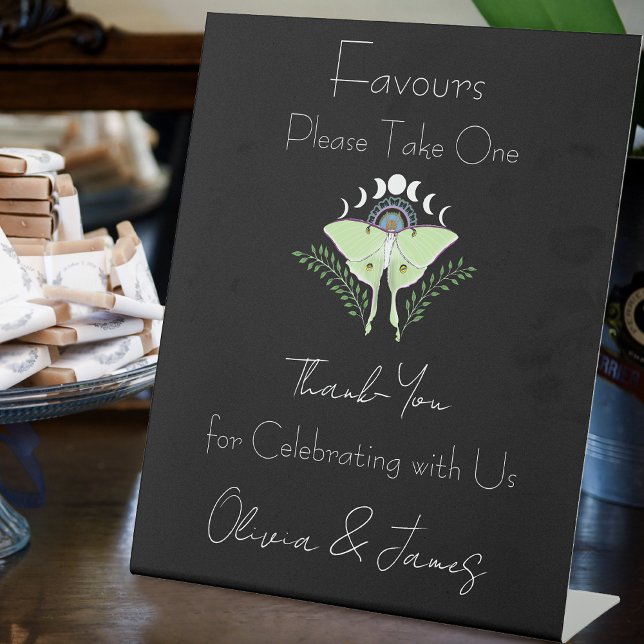 Luna Moth Moon Phases Wedding Favours Pedestal Sign (Creator Uploaded)