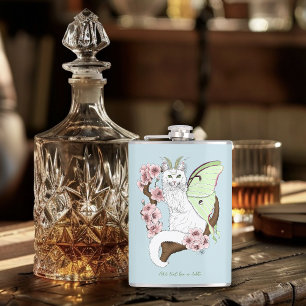 Luna Moth Moon White Cat Green Hip Flask