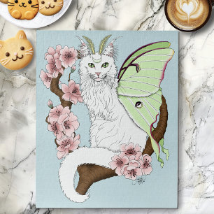 Luna Moth Moon White Cat Green Jigsaw Puzzle