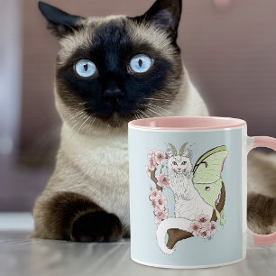 Luna Moth Moon White Cat Green Mug