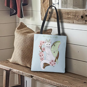 Luna Moth Moon White Cat Green Tote Bag