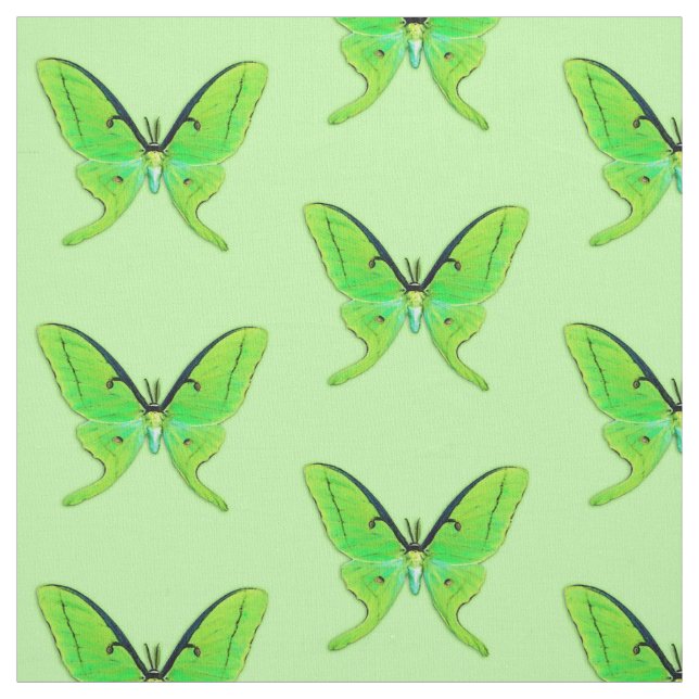 Luna moth on a pale green background fabric (Swatch)