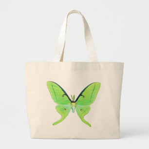 Luna moth on a pale green background large tote bag