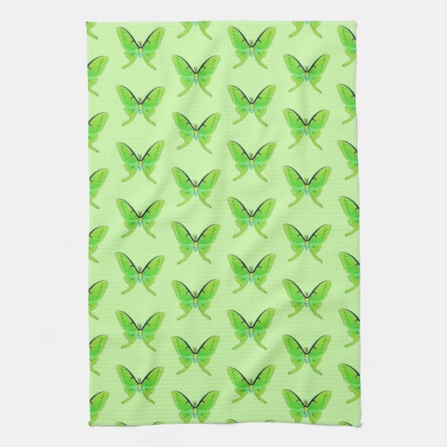 Luna moth on a pale green background tea towel (Vertical)
