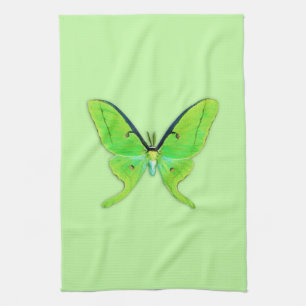 Luna moth on a pale green background tea towel
