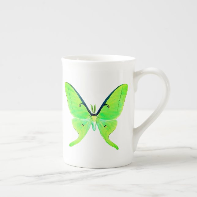 Luna Moth Pastel Lime Green Bone China Mug (Right)