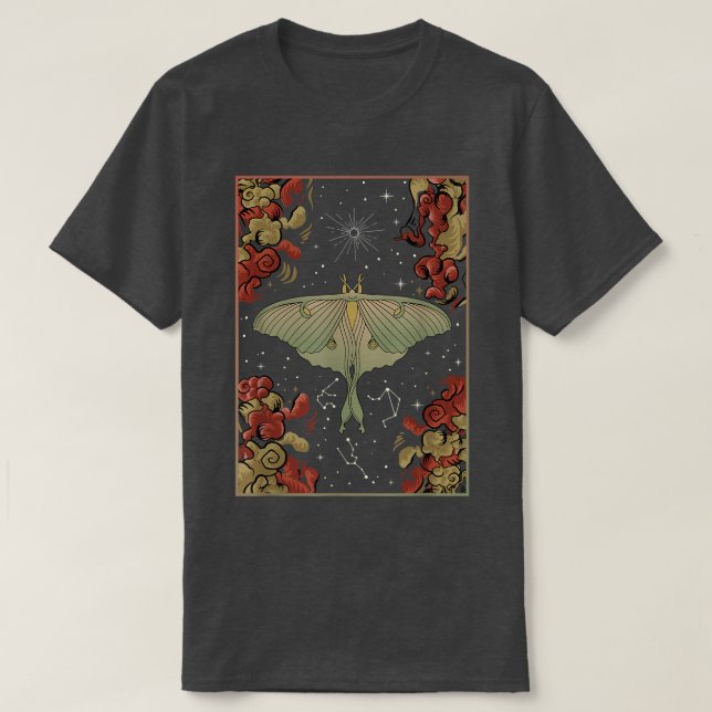 Luna Moth Print Dark Academia Aesthetic Witchy Cel T-Shirt (Design Front)