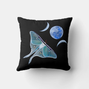 Luna Moth Triple Moon on Black Cushion