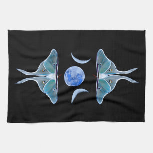 Luna Moth Triple Moon on Black Tea Towel