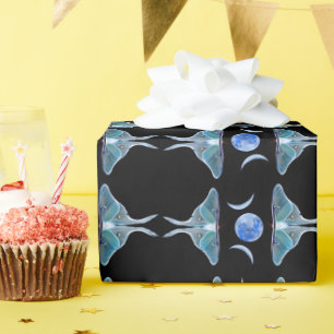 Luna Moth Triple Moon on Black Wrapping Paper