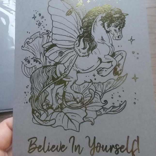 Luna moth winged Fairy Horse Foil Card (Lovely Pixie Horse Fantasy Art Shiny foil greeting card)