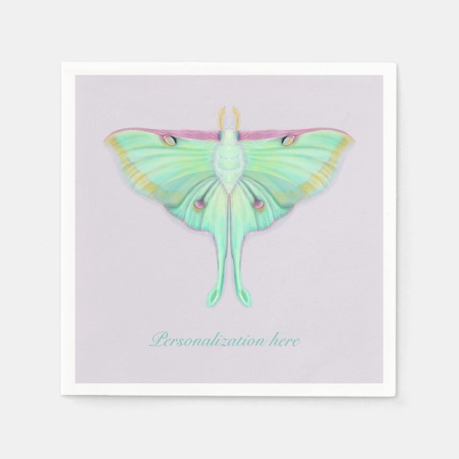 Luna Moth with Personalisation on lavender Napkin (Front)