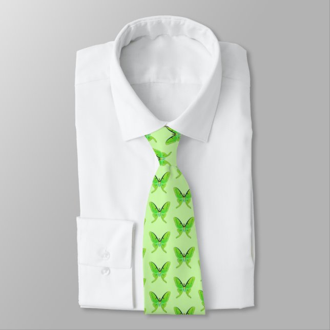 Luna moths on a pale green background tie (Tied)