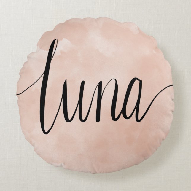 Luna Name Hand Lettered Round Pillow (Front)