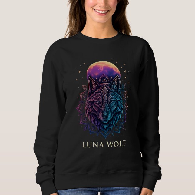 Luna Wolf Spiritual Moon Art Sweatshirt (Front)